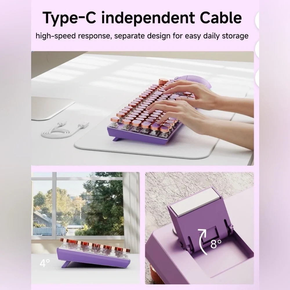 EWEADN Typewriter Style Mechanical Keyboard, Wired Backlit PC-Purple New in Box